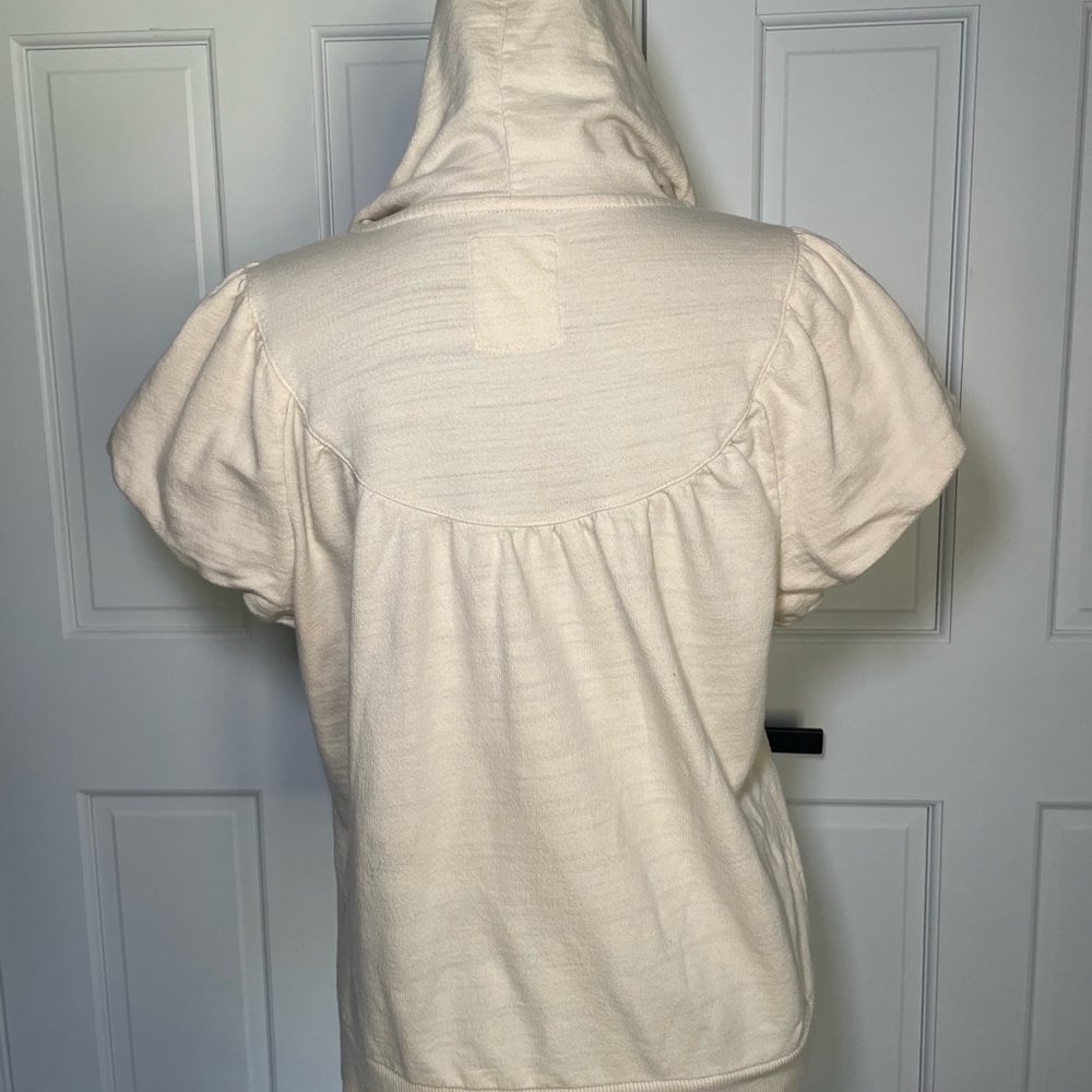 Old Navy Y2K Cream Hooded Short-Sleeve Zip Sweatshirt Bubble Sleeve Large - Picture 3 of 9